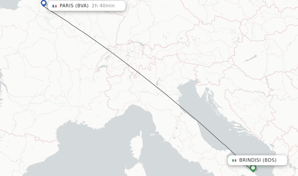Flights from Brindisi to Paris route map
