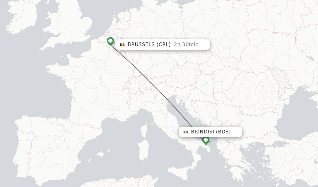 Flights from Brindisi to Brussels route map