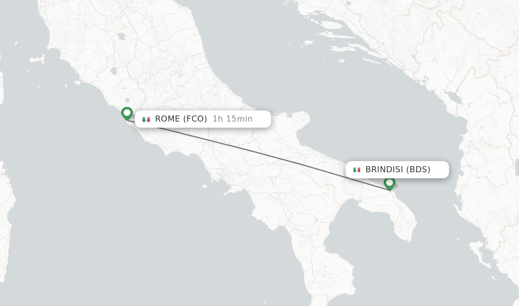 Flights from Brindisi to Rome route map