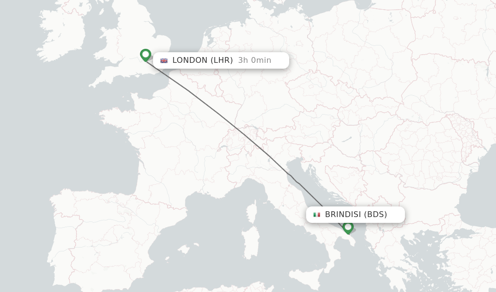 Flights from Brindisi to London route map