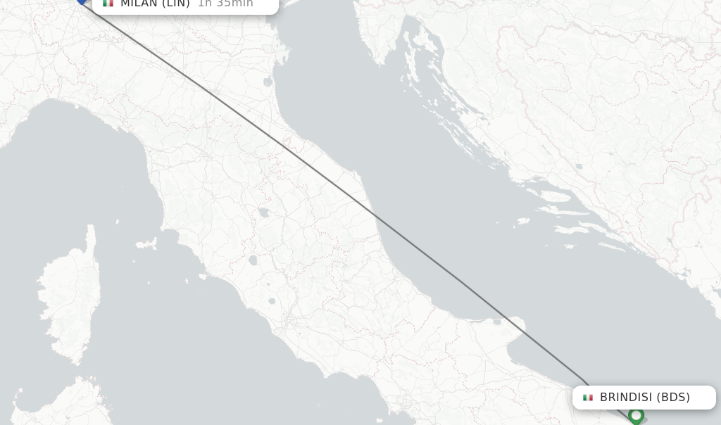 Flights from Brindisi to Milan route map