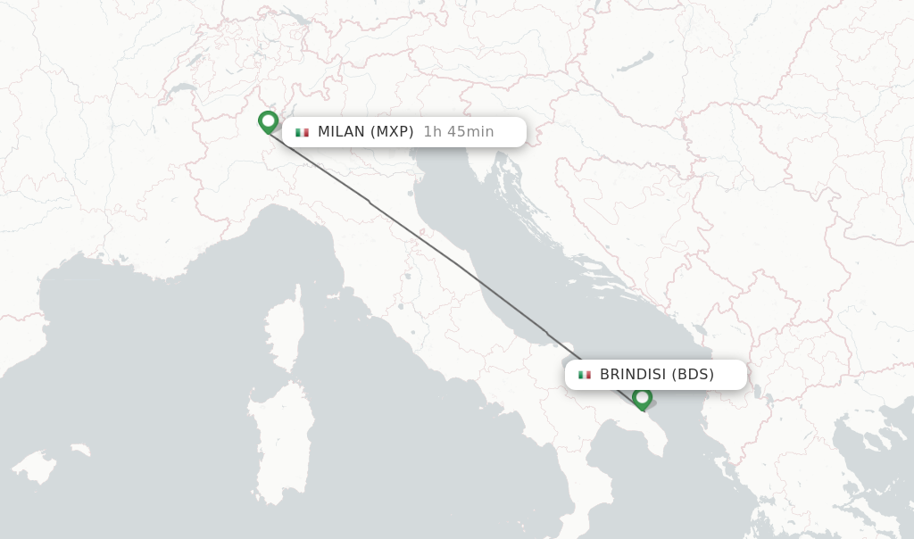 Flights from Brindisi to Milan route map