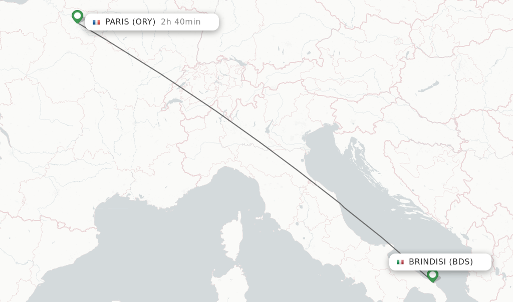 Flights from Brindisi to Paris route map