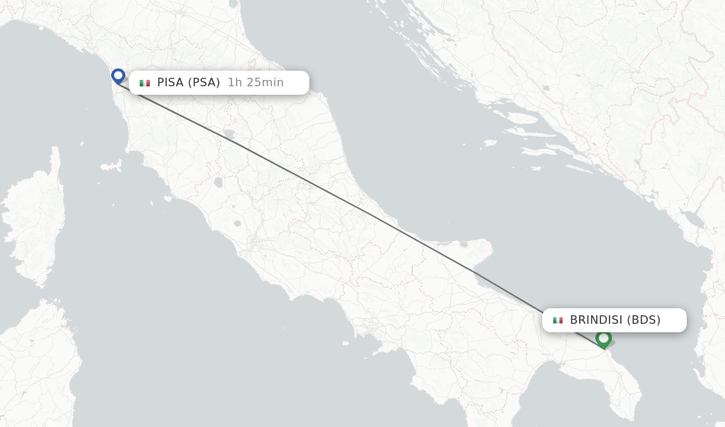 Flights from Brindisi to Pisa route map