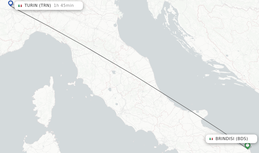 Flights from Brindisi to Turin route map