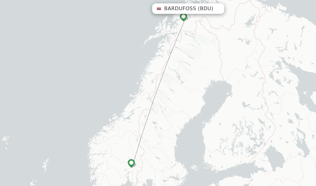 Flights from Bardufoss to Bodo route map