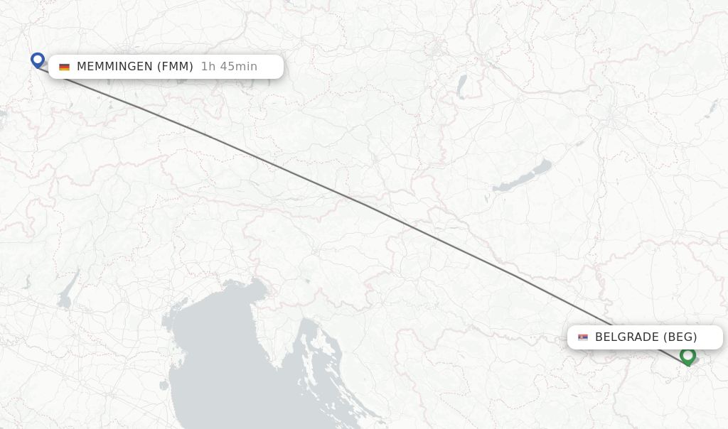 Flights from Belgrade to Memmingen route map