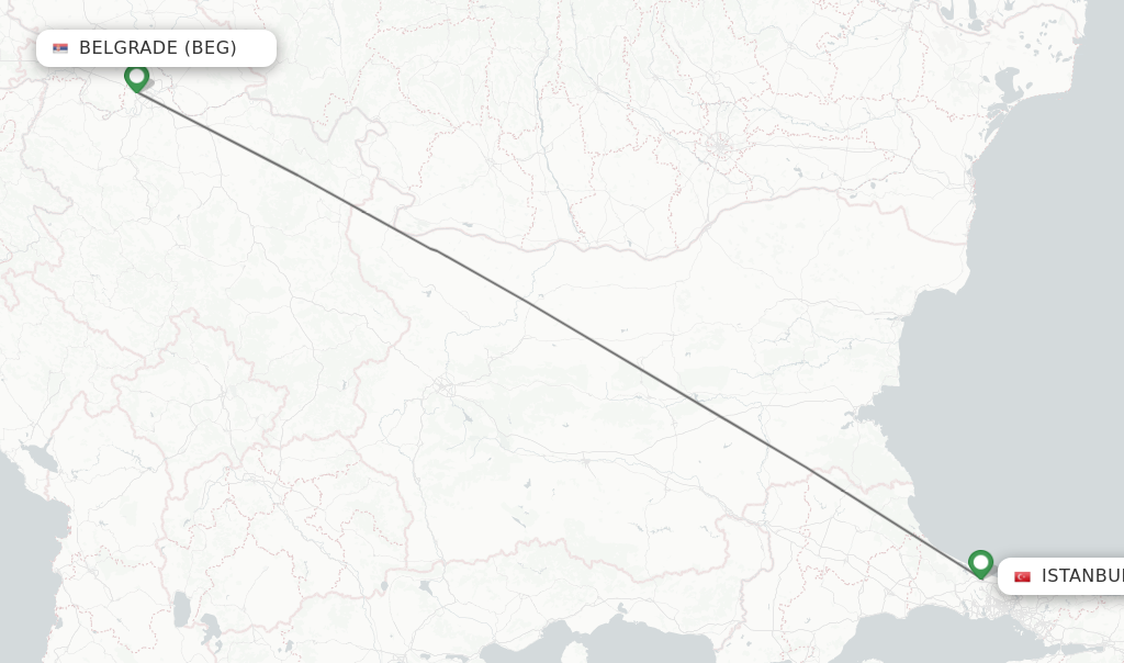 Flights from Belgrade to Istanbul route map