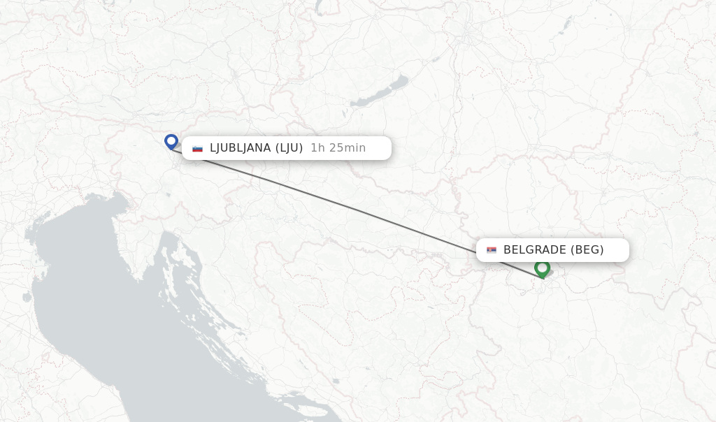 Flights from Belgrade to Ljubljana route map