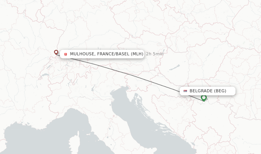 Flights from Belgrade to Mulhouse, France/Basel route map