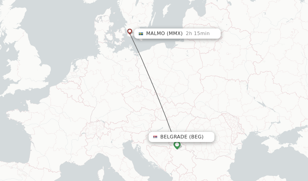 Flights from Belgrade to Malmo route map