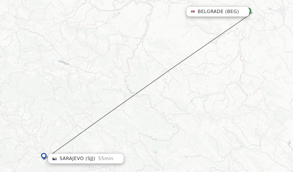 Flights from Belgrade to Sarajevo route map