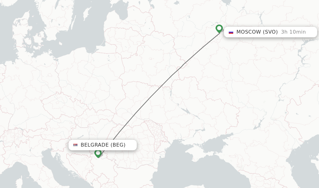 Flights from Belgrade to Moscow route map