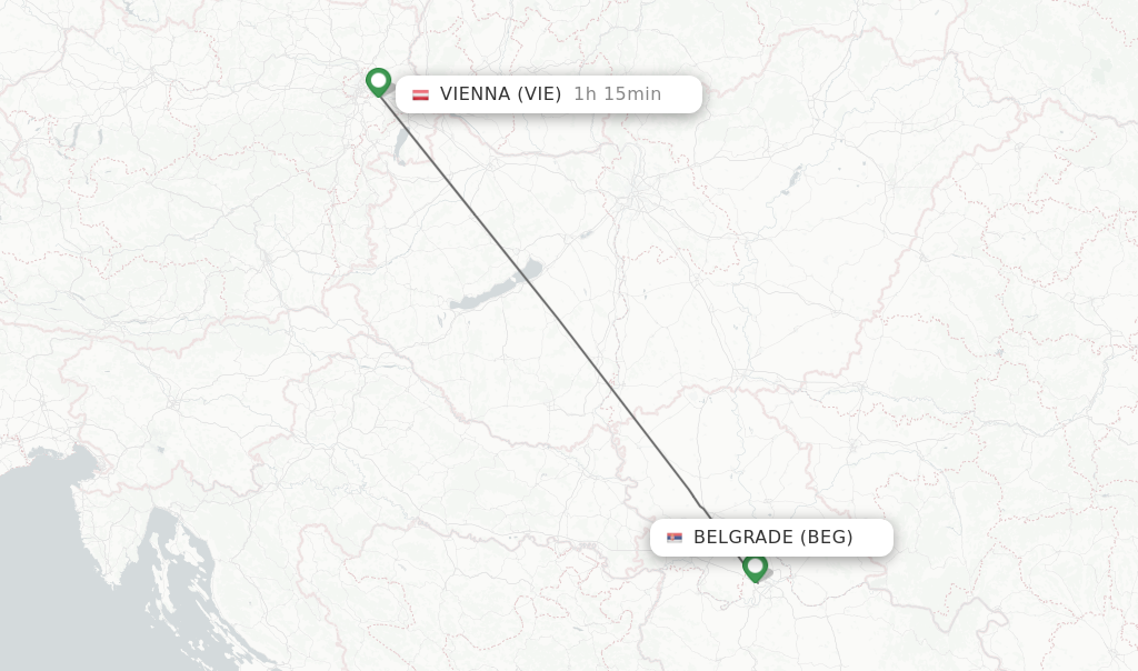 Flights from Belgrade to Vienna route map