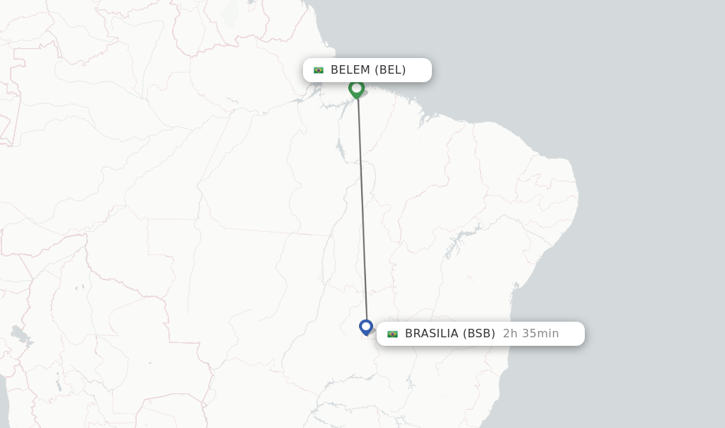 Flights from Belem to Brasilia route map