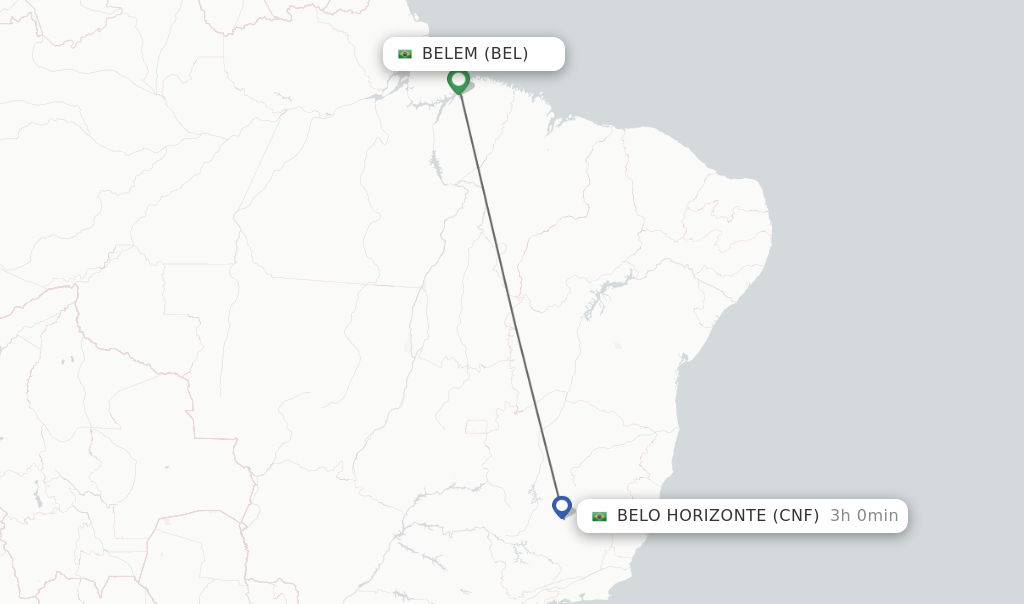 Flights from Belem to Belo Horizonte route map