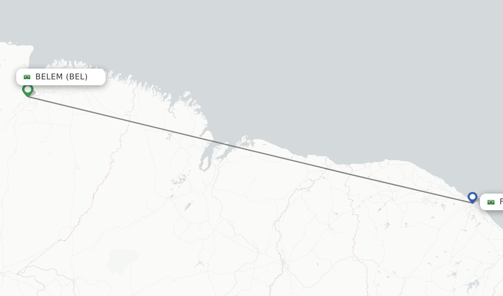 Flights from Belem to Fortaleza route map