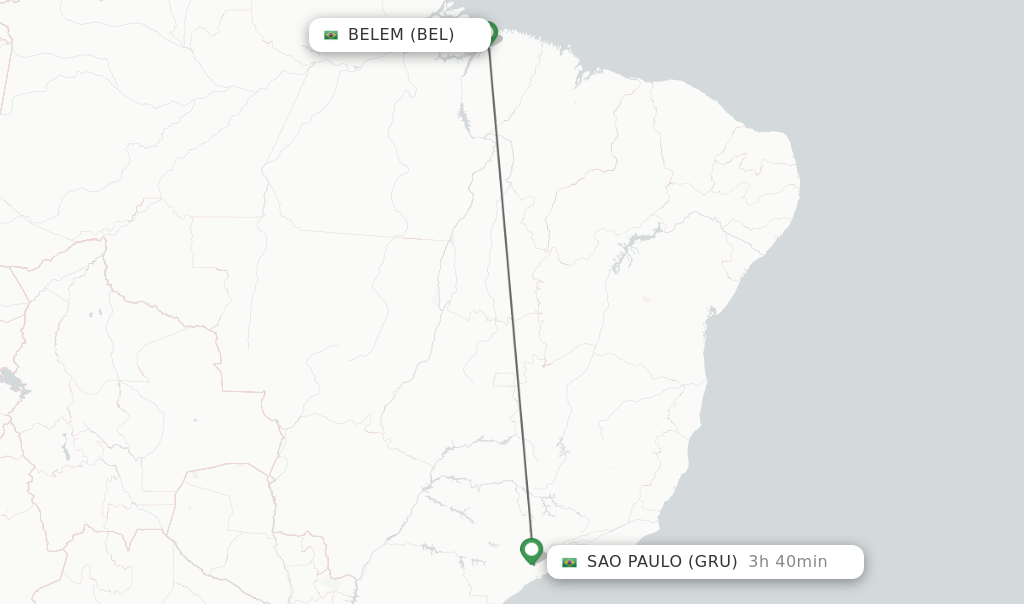 Flights from Belem to Sao Paulo route map