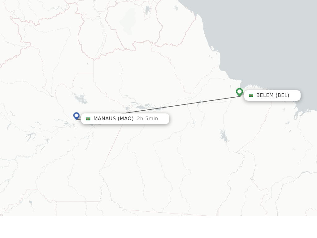 Flights from Belem to Manaus route map