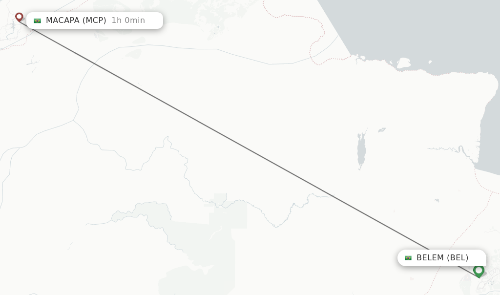 Flights from Belem to Macapa route map