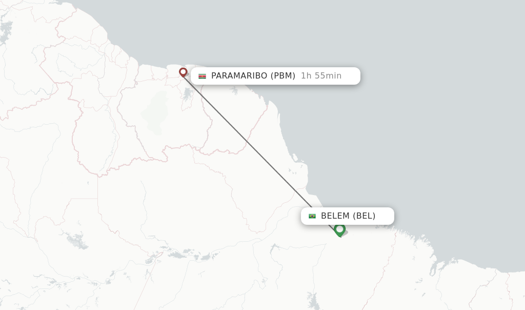 Flights from Belem to Paramaribo route map