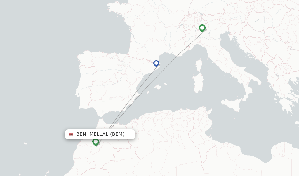 Flights from Beni Mellal to Casablanca route map