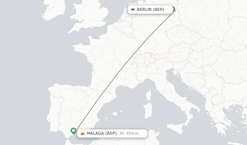 Flights from Berlin to Malaga route map