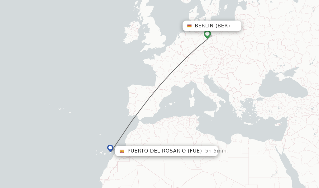Flights from Berlin to Puerto del Rosario route map