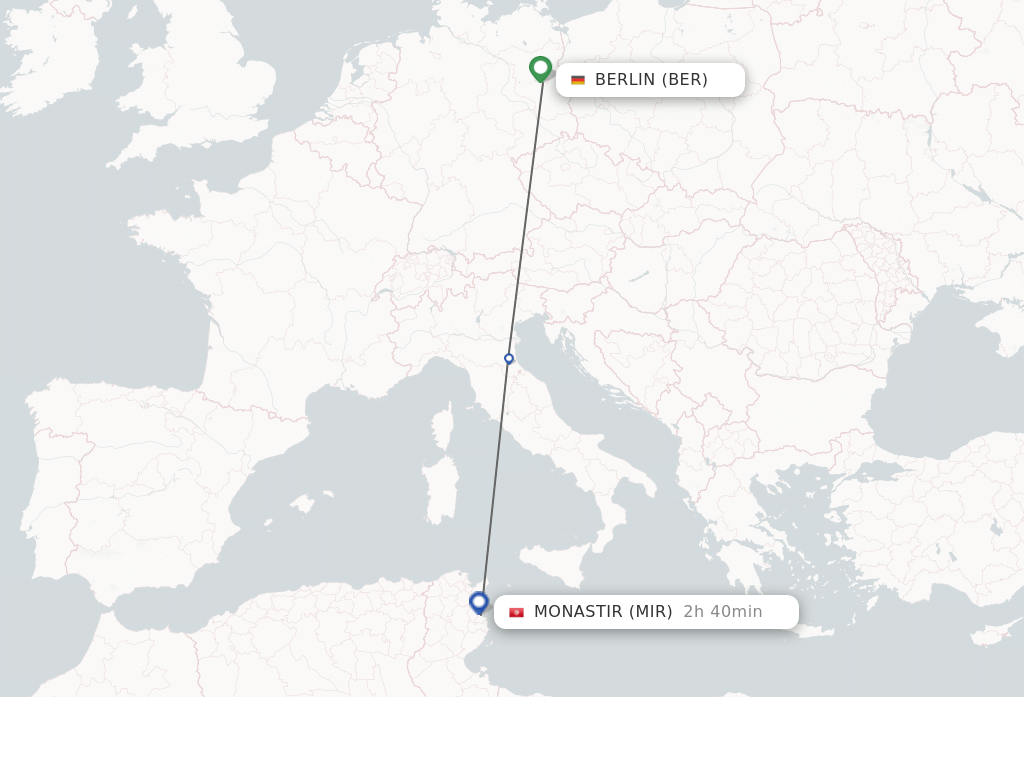 Flights from Berlin to Monastir route map