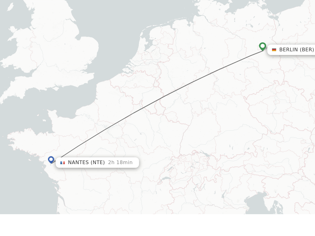 Flights from Berlin to Nantes route map
