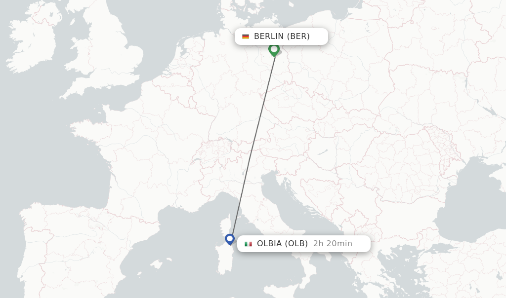Flights from Berlin to Olbia route map
