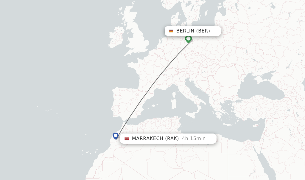 Flights from Berlin to Marrakech route map