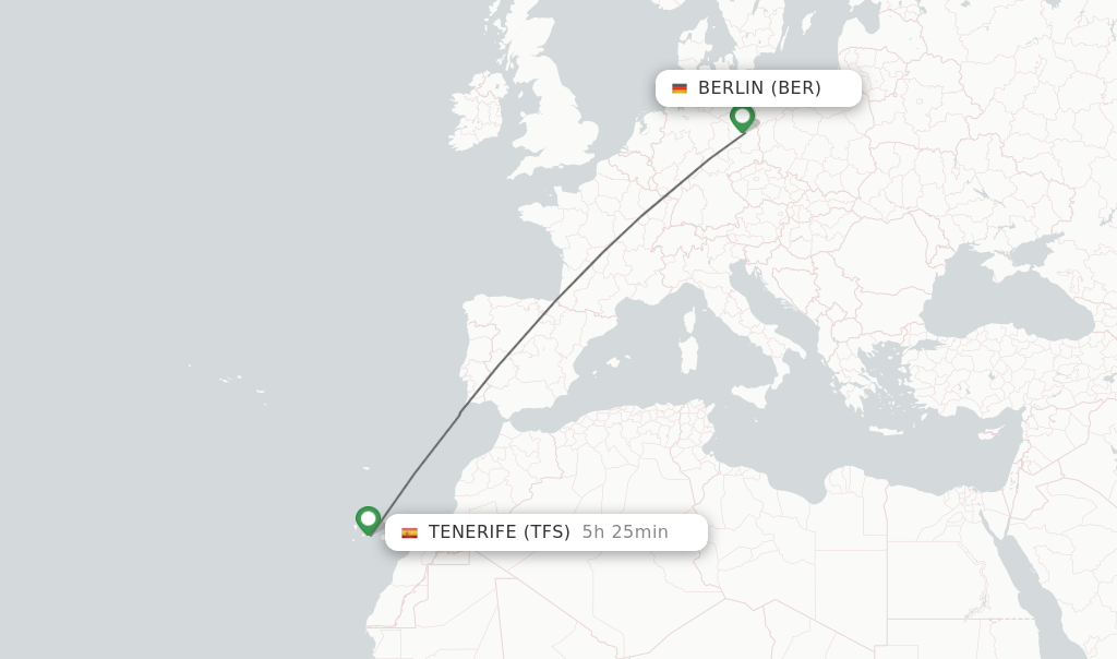 Flights from Berlin to Tenerife route map