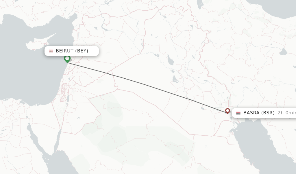 Flights from Beirut to Basra route map