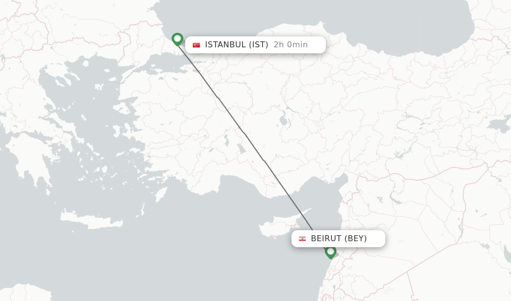 Flights from Beirut to Istanbul route map