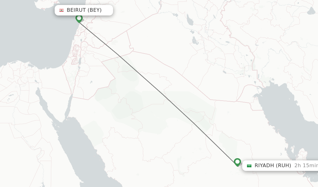 Flights from Beirut to Riyadh route map