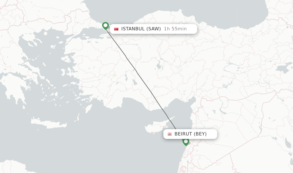 Flights from Beirut to Istanbul route map