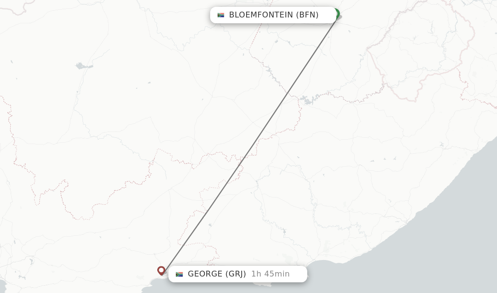 Flights from Bloemfontein to George route map