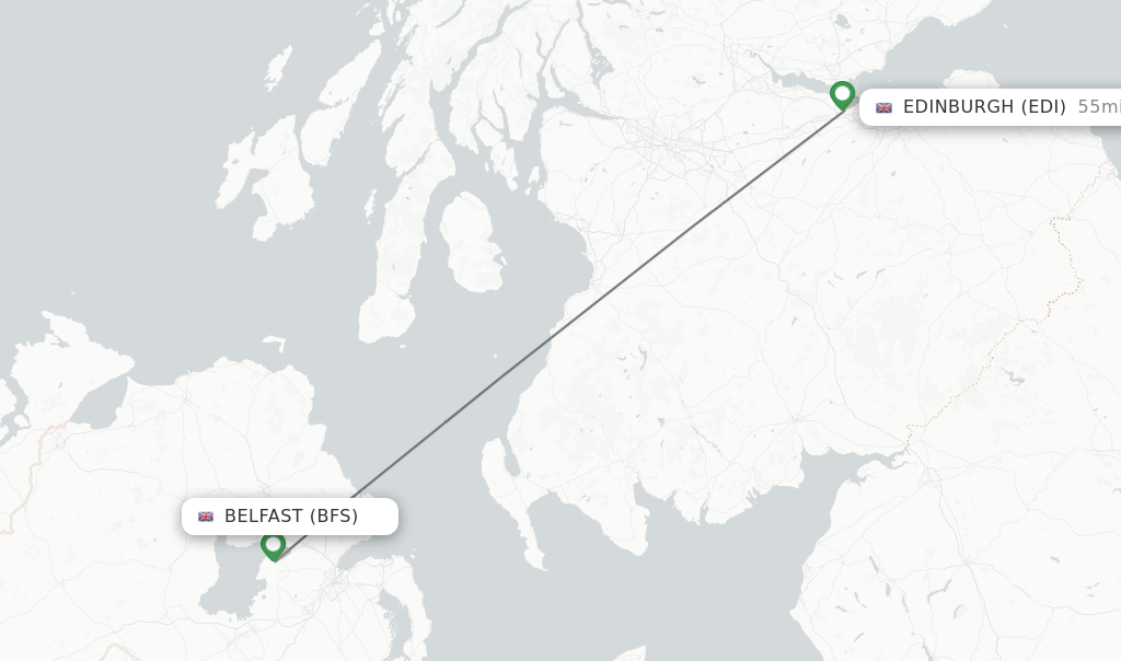 Flights from Belfast to Edinburgh route map