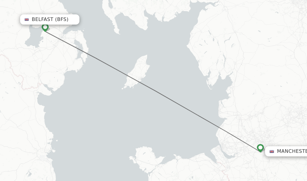 Flights from Belfast to Manchester route map