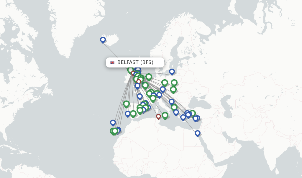 Belfast flight map