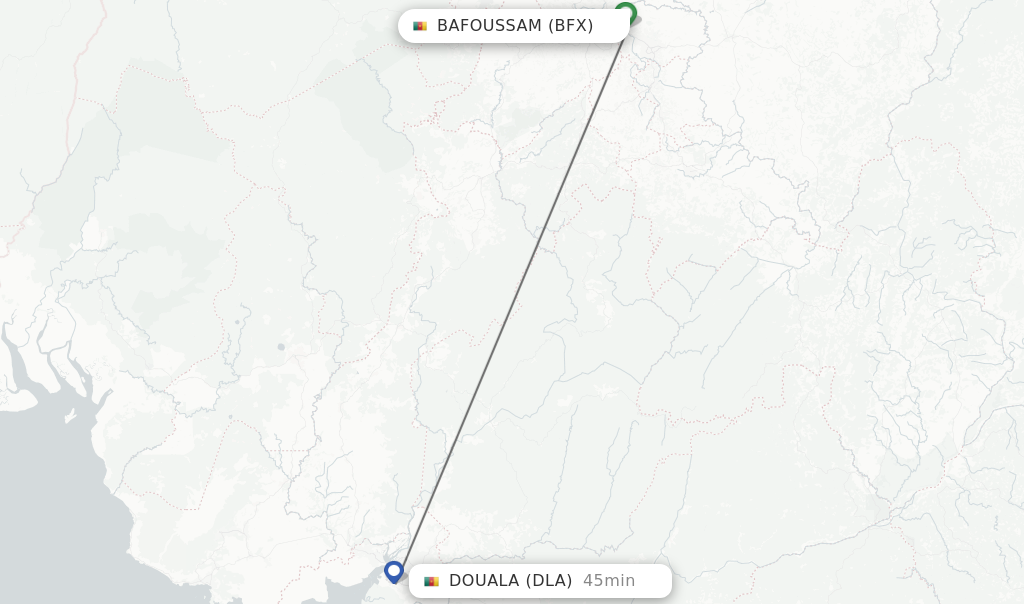 Flights from Bafoussam to Douala route map