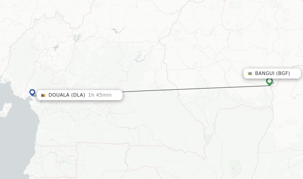 Flights from Bangui to Douala route map