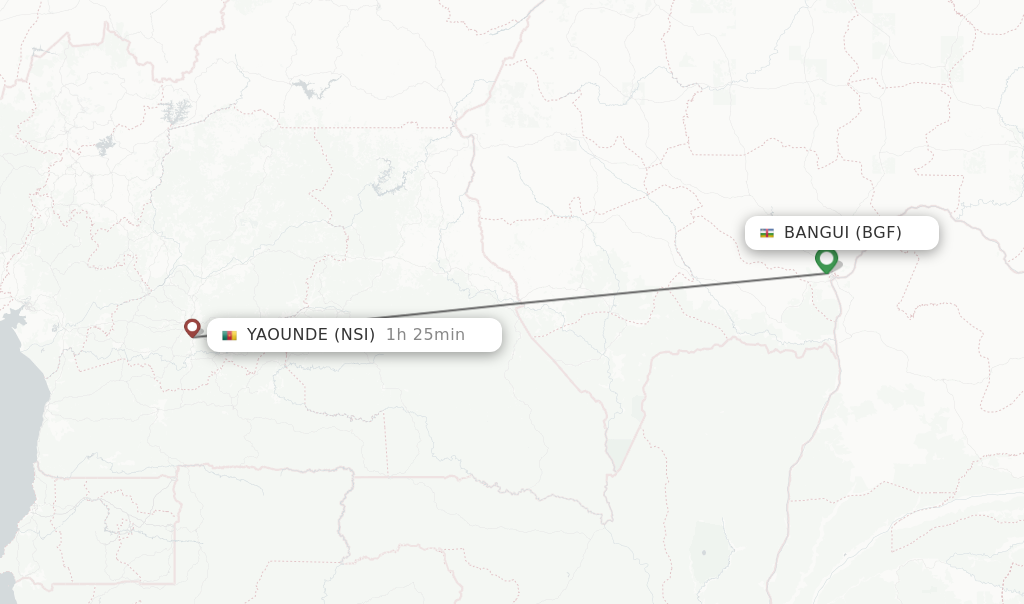 Flights from Bangui to Yaounde route map