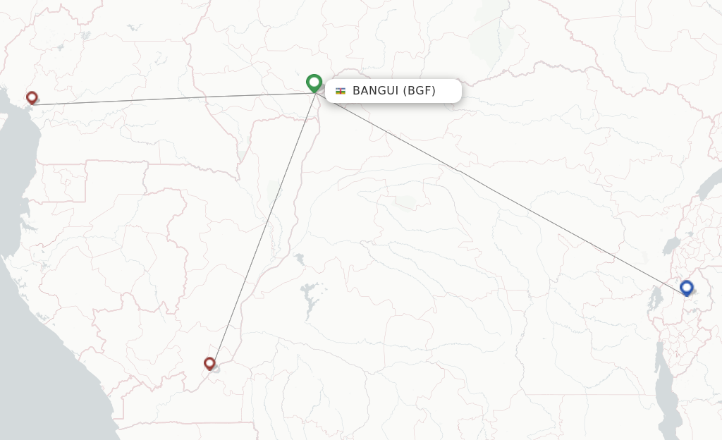 Route map with flights from Bangui with RwandAir