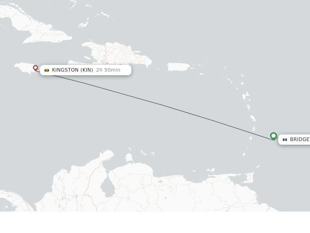 Flights from Bridgetown to Kingston route map
