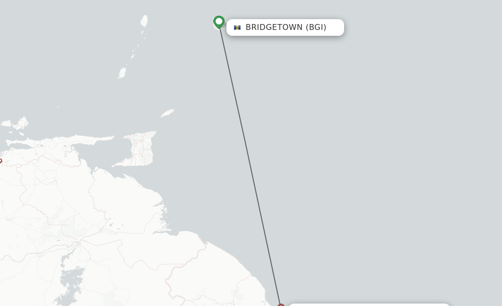 Flights from Bridgetown to Georgetown route map