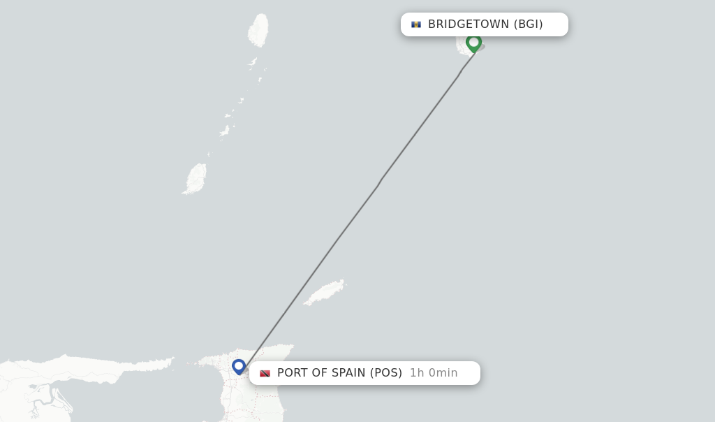 Flights from Bridgetown to Port Of Spain route map