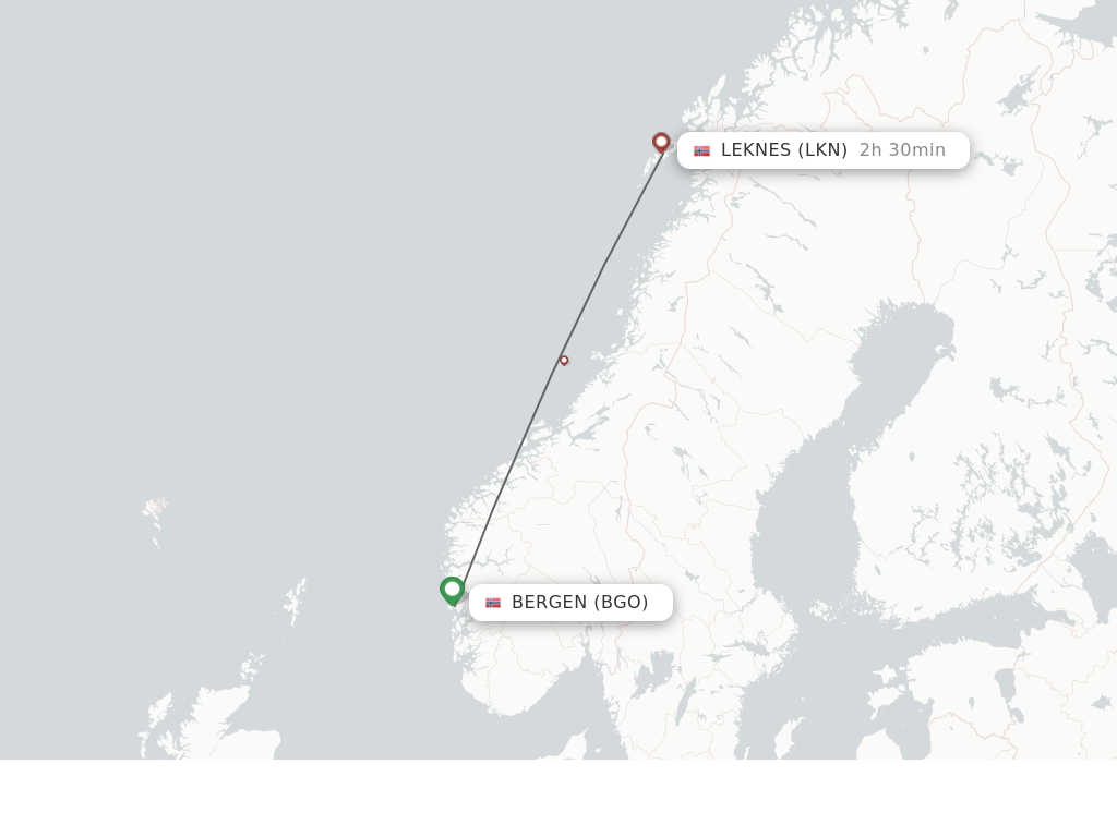 Flights from Bergen to Leknes route map
