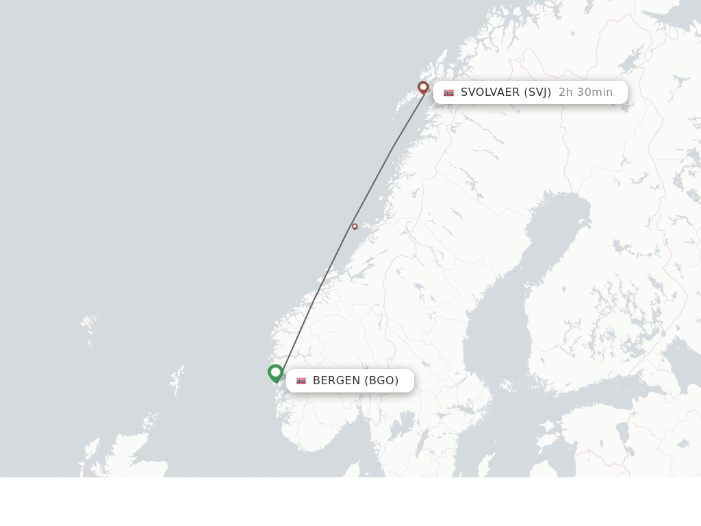 Flights from Bergen to Svolvaer route map